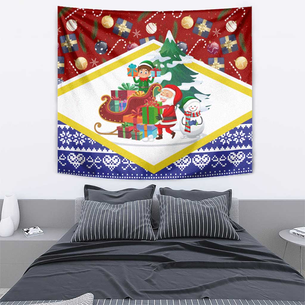 Croatia Christmas Tapestry with Santa Sleigh Presents and Red Checkered Crest - Wonder Print Shop