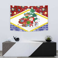 Croatia Christmas Tapestry with Santa Sleigh Presents and Red Checkered Crest - Wonder Print Shop