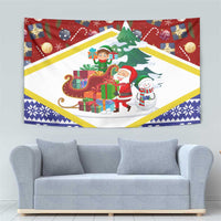 Croatia Christmas Tapestry with Santa Sleigh Presents and Red Checkered Crest - Wonder Print Shop