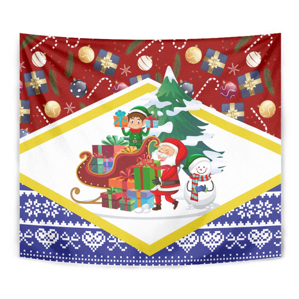 Croatia Christmas Tapestry with Santa Sleigh Presents and Red Checkered Crest - Wonder Print Shop