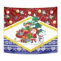 Croatia Christmas Tapestry with Santa Sleigh Presents and Red Checkered Crest - Wonder Print Shop