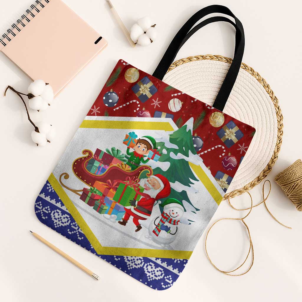 Croatia Christmas Tote Bag with Santa Sleigh Presents and Red Checkered Crest - Wonder Print Shop