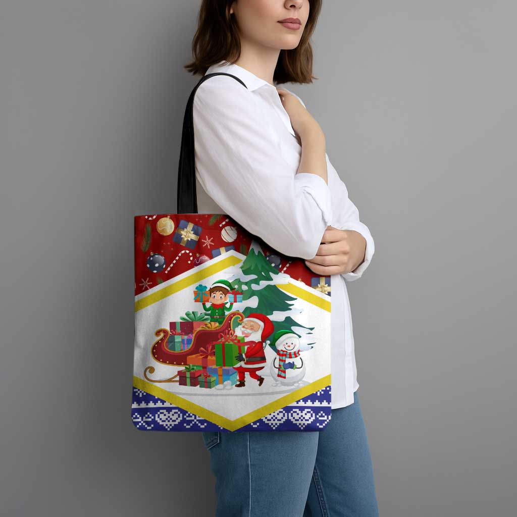 Croatia Christmas Tote Bag with Santa Sleigh Presents and Red Checkered Crest - Wonder Print Shop