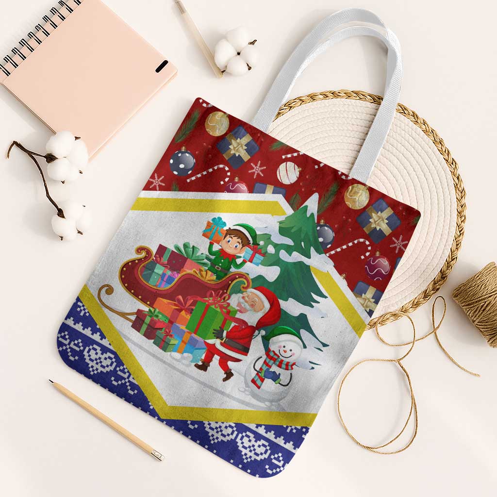 Croatia Christmas Tote Bag with Santa Sleigh Presents and Red Checkered Crest - Wonder Print Shop