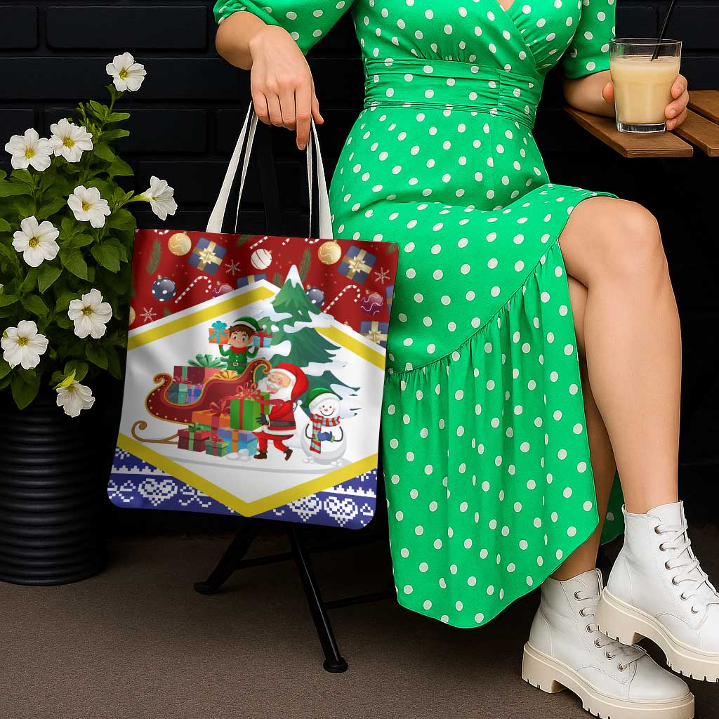 Croatia Christmas Tote Bag with Santa Sleigh Presents and Red Checkered Crest - Wonder Print Shop