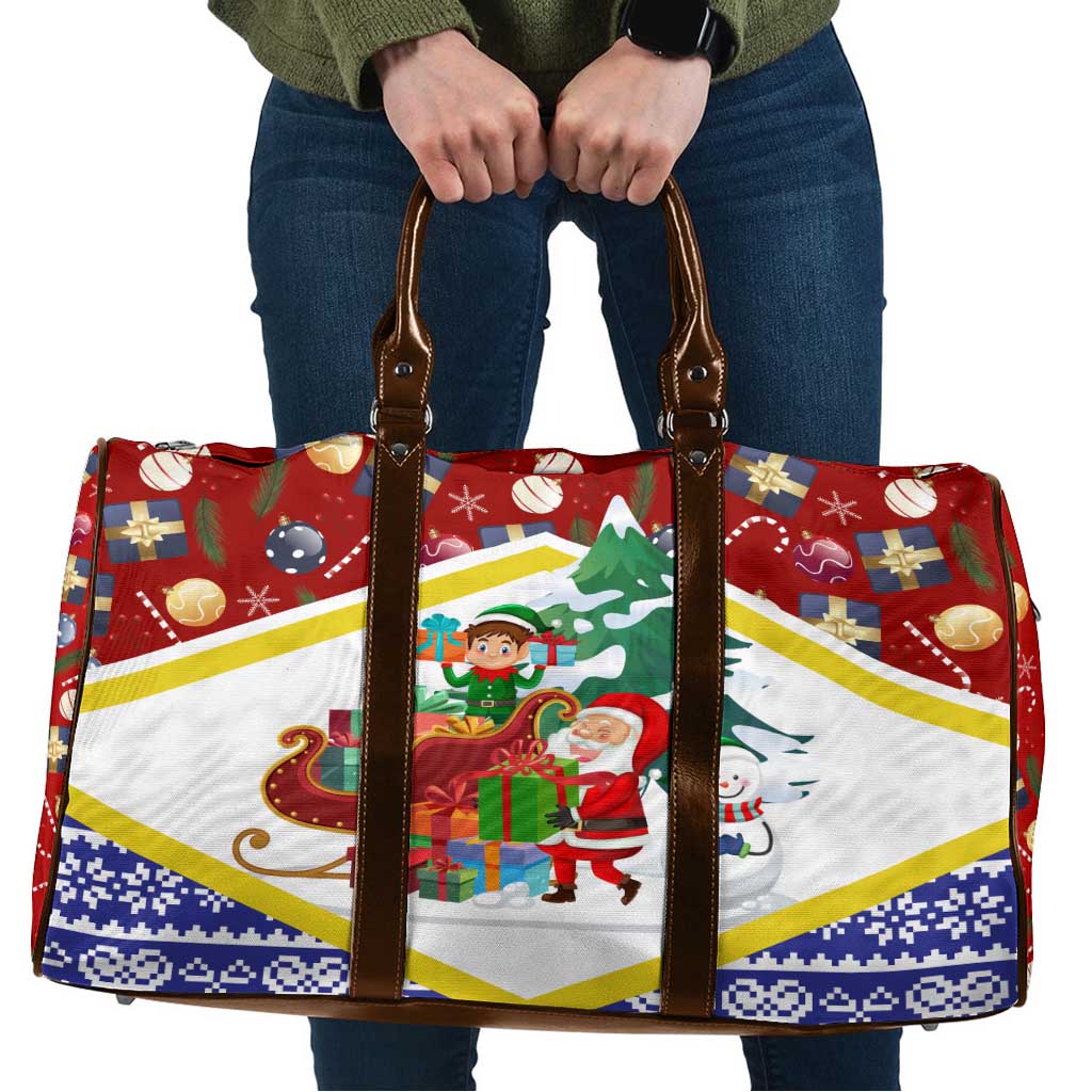 Croatia Christmas Travel Bag with Santa Sleigh Presents and Red Checkered Crest - Wonder Print Shop