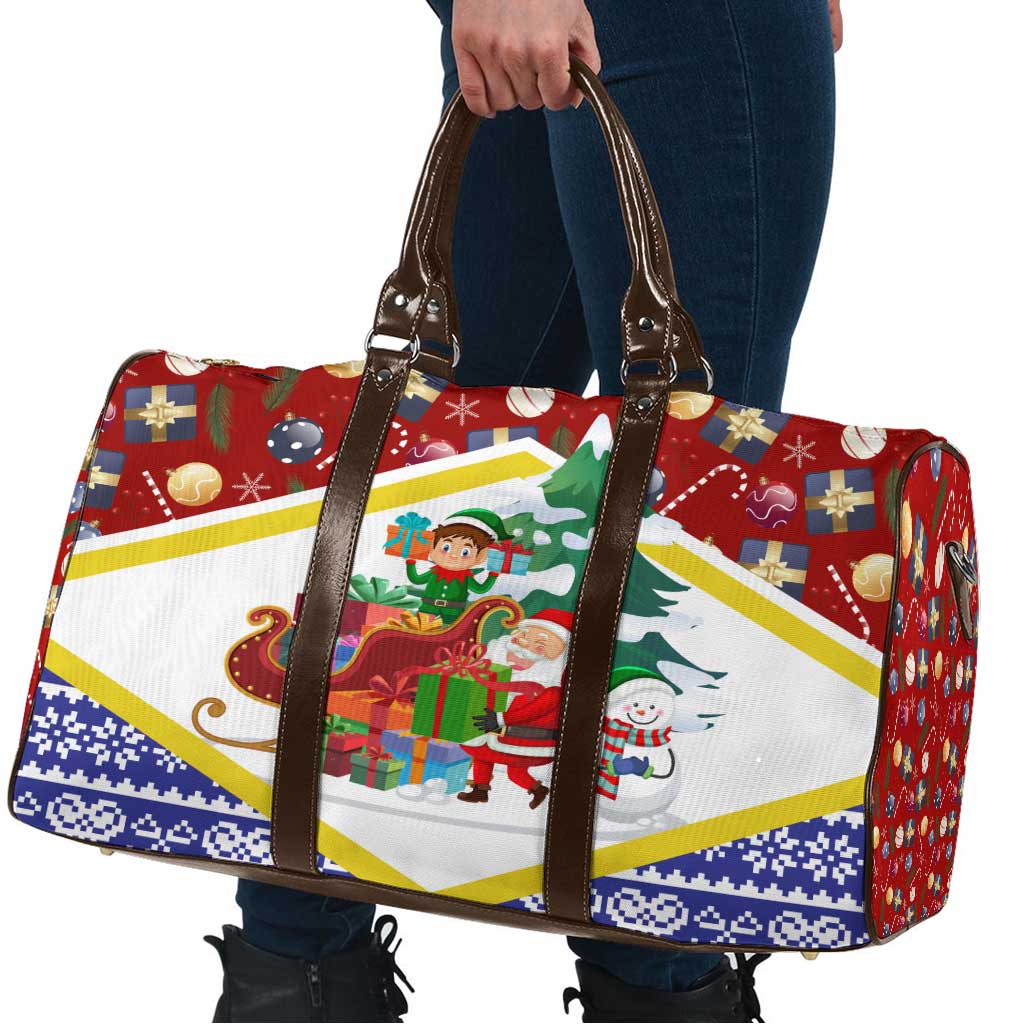 Croatia Christmas Travel Bag with Santa Sleigh Presents and Red Checkered Crest - Wonder Print Shop