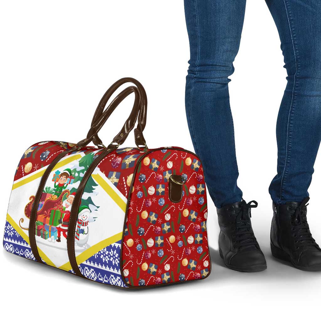 Croatia Christmas Travel Bag with Santa Sleigh Presents and Red Checkered Crest - Wonder Print Shop