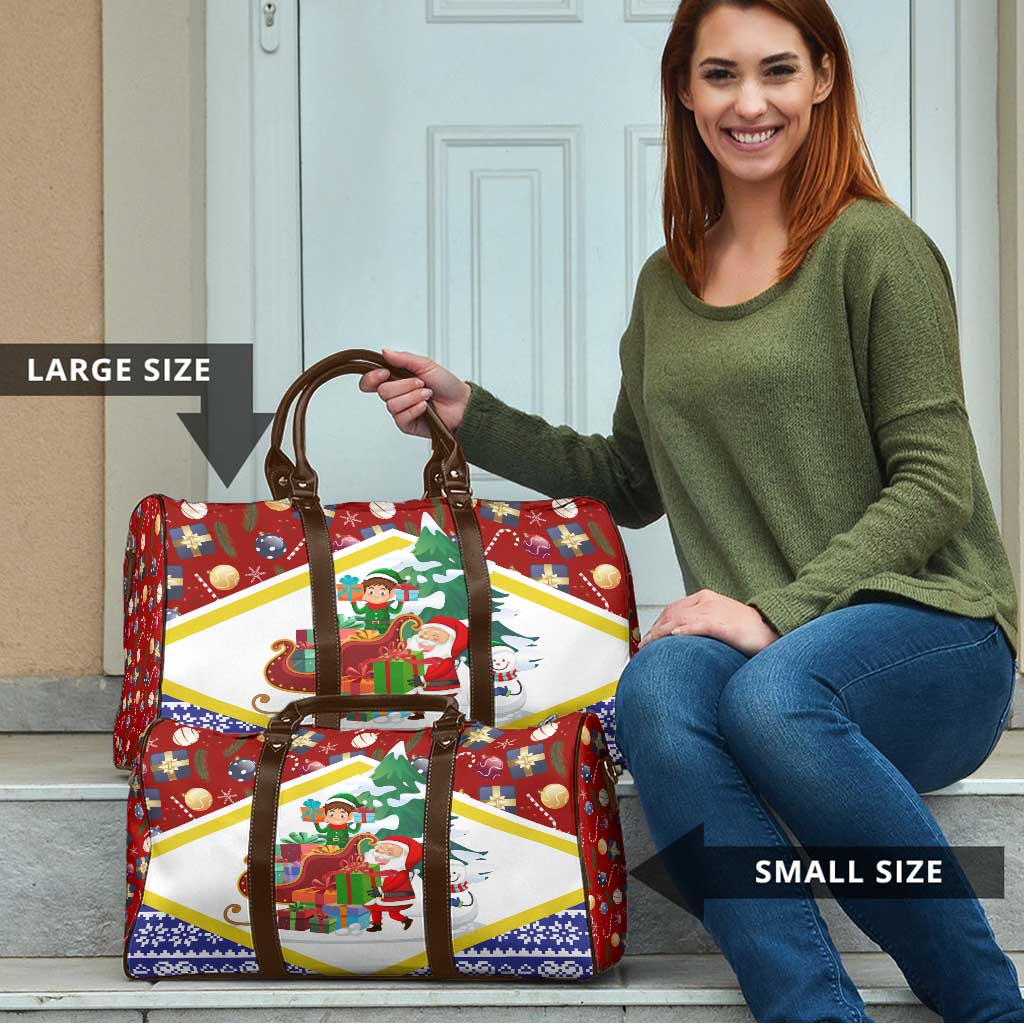 Croatia Christmas Travel Bag with Santa Sleigh Presents and Red Checkered Crest - Wonder Print Shop