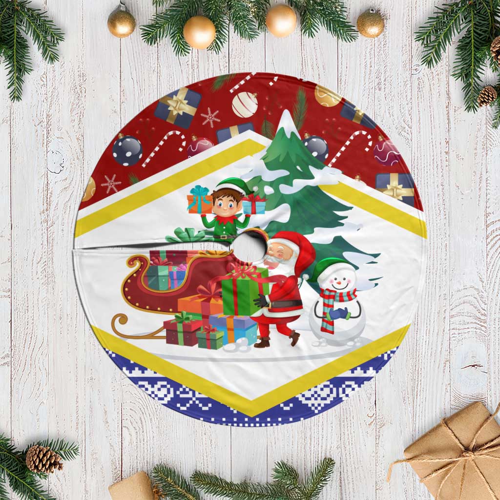 Croatia Christmas Tree Skirt with Santa Sleigh Presents and Red Checkered Crest - Wonder Print Shop