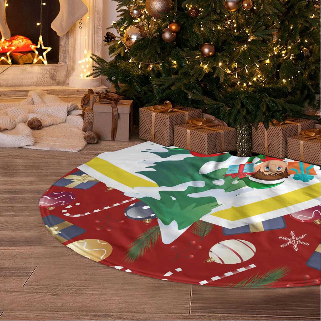 Croatia Christmas Tree Skirt with Santa Sleigh Presents and Red Checkered Crest - Wonder Print Shop