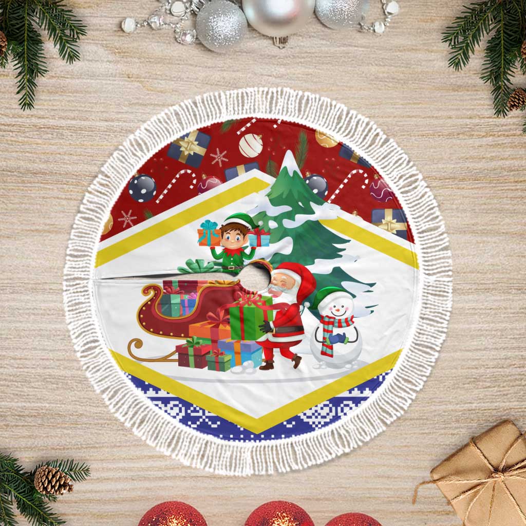 Croatia Christmas Tree Skirt with Santa Sleigh Presents and Red Checkered Crest - Wonder Print Shop