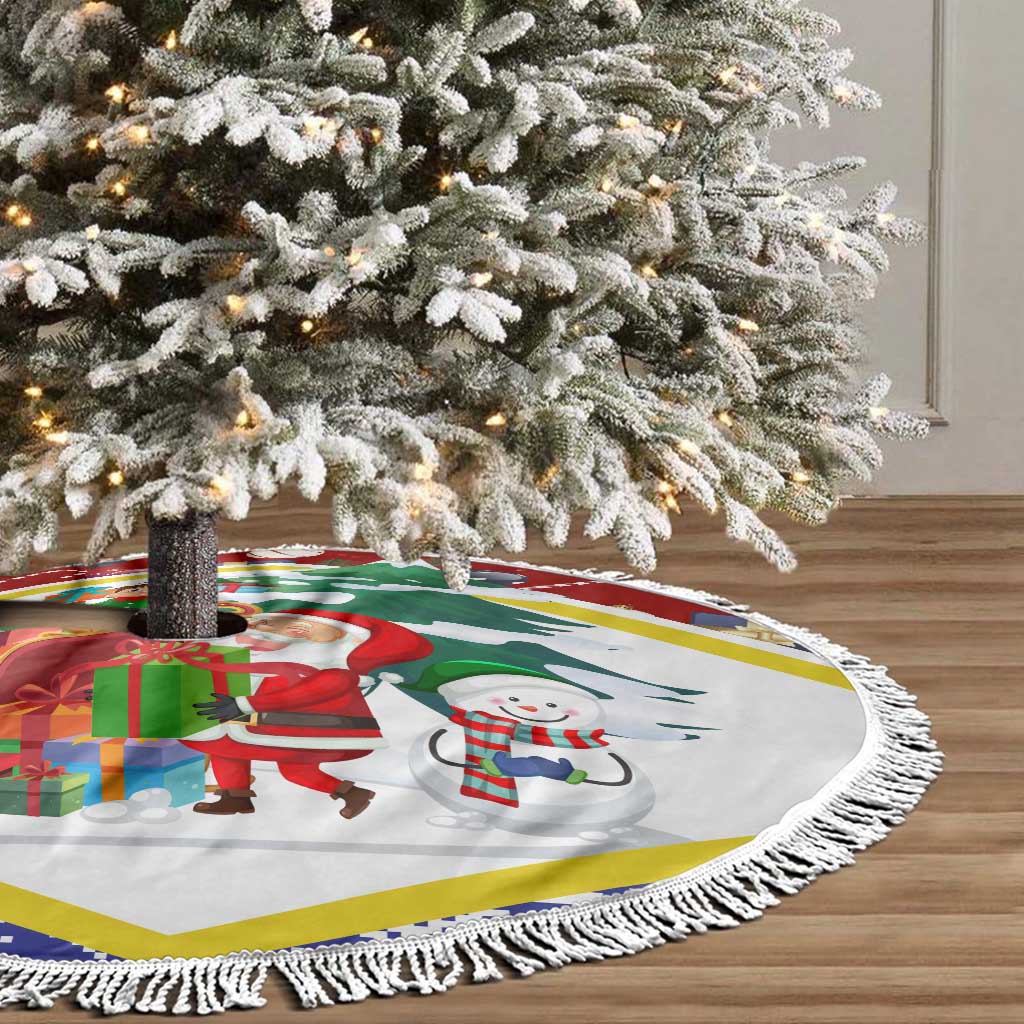 Croatia Christmas Tree Skirt with Santa Sleigh Presents and Red Checkered Crest - Wonder Print Shop