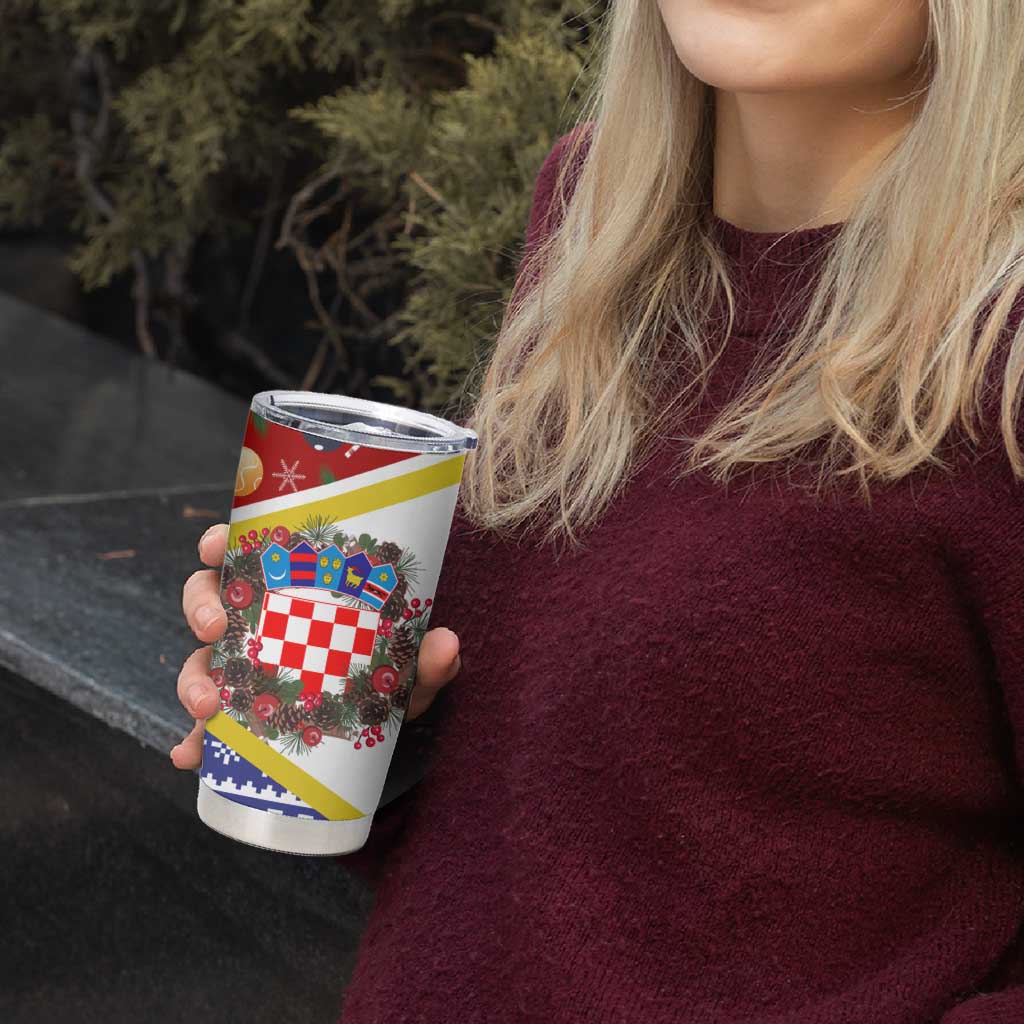 Croatia Christmas Tumbler Cup with Santa Sleigh Presents and Red Checkered Crest - Wonder Print Shop
