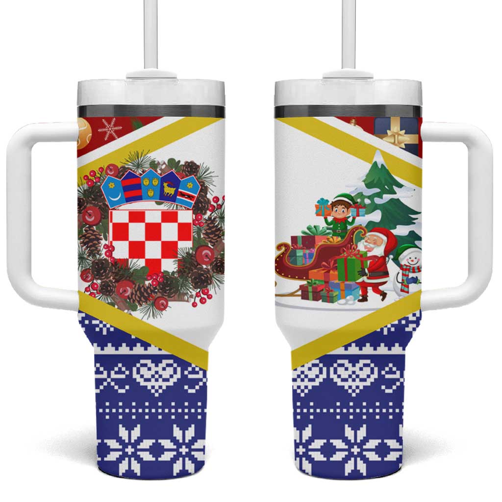 Croatia Christmas Tumbler With Handle with Santa Sleigh Presents and Red Checkered Crest - Wonder Print Shop