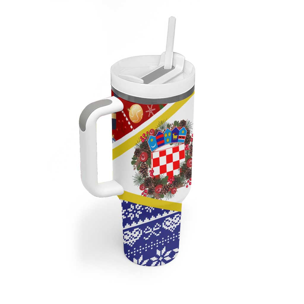 Croatia Christmas Tumbler With Handle with Santa Sleigh Presents and Red Checkered Crest - Wonder Print Shop