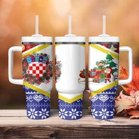 Croatia Christmas Tumbler With Handle with Santa Sleigh Presents and Red Checkered Crest - Wonder Print Shop