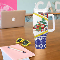 Croatia Christmas Tumbler With Handle with Santa Sleigh Presents and Red Checkered Crest - Wonder Print Shop