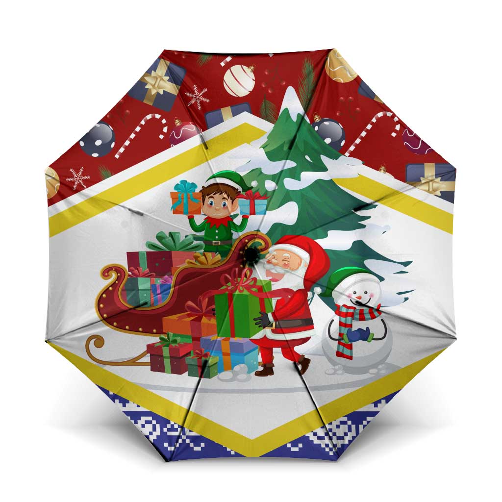Croatia Christmas Umbrella with Santa Sleigh Presents and Red Checkered Crest - Wonder Print Shop