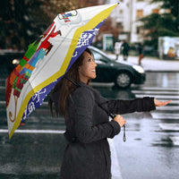Croatia Christmas Umbrella with Santa Sleigh Presents and Red Checkered Crest - Wonder Print Shop