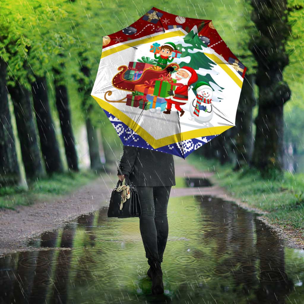 Croatia Christmas Umbrella with Santa Sleigh Presents and Red Checkered Crest - Wonder Print Shop