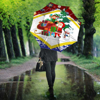 Croatia Christmas Umbrella with Santa Sleigh Presents and Red Checkered Crest - Wonder Print Shop