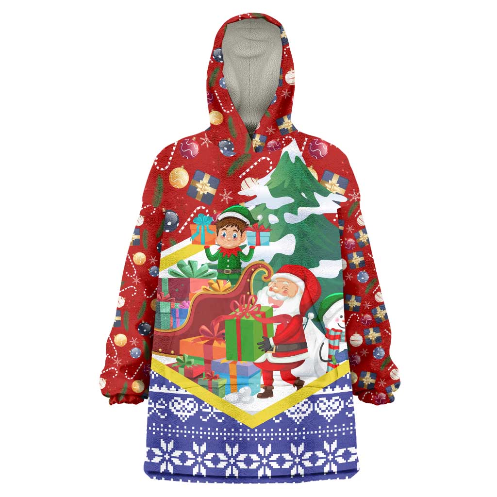 Croatia Christmas Wearable Blanket Hoodie with Santa Sleigh Presents and Red Checkered Crest - Wonder Print Shop