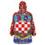 Croatia Christmas Wearable Blanket Hoodie with Santa Sleigh Presents and Red Checkered Crest - Wonder Print Shop