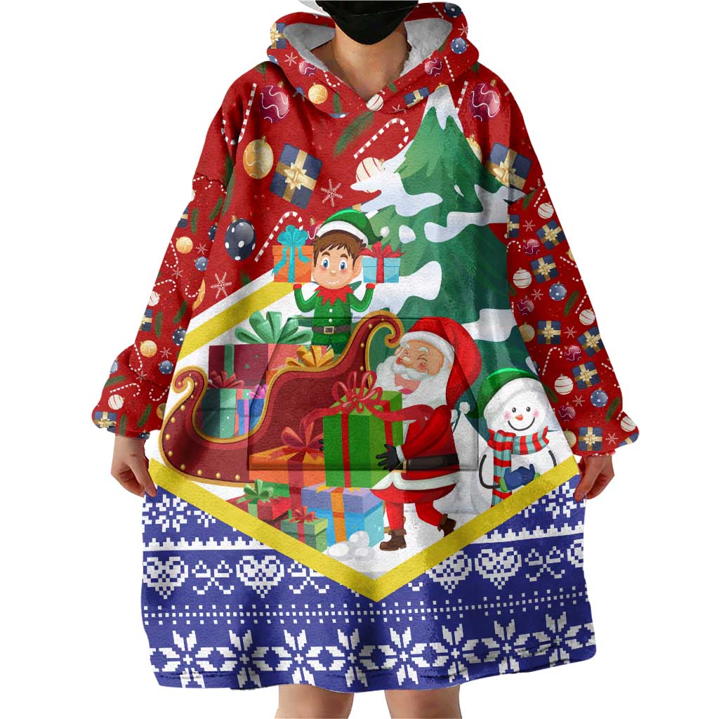 Croatia Christmas Wearable Blanket Hoodie with Santa Sleigh Presents and Red Checkered Crest - Wonder Print Shop
