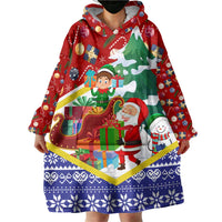 Croatia Christmas Wearable Blanket Hoodie with Santa Sleigh Presents and Red Checkered Crest - Wonder Print Shop