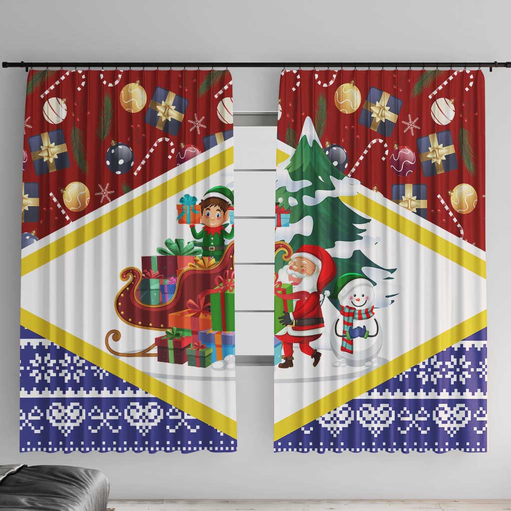 Croatia Christmas Window Curtain with Santa Sleigh Presents and Red Checkered Crest - Wonder Print Shop
