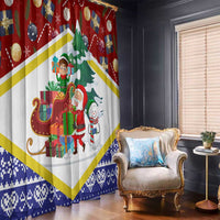 Croatia Christmas Window Curtain with Santa Sleigh Presents and Red Checkered Crest - Wonder Print Shop