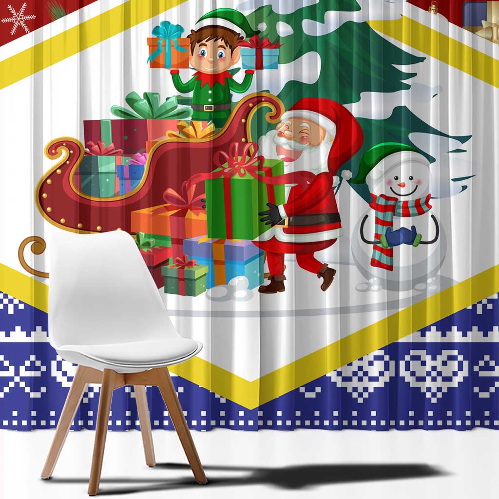 Croatia Christmas Window Curtain with Santa Sleigh Presents and Red Checkered Crest - Wonder Print Shop