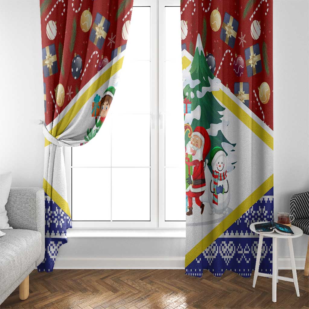 Croatia Christmas Window Curtain with Santa Sleigh Presents and Red Checkered Crest - Wonder Print Shop