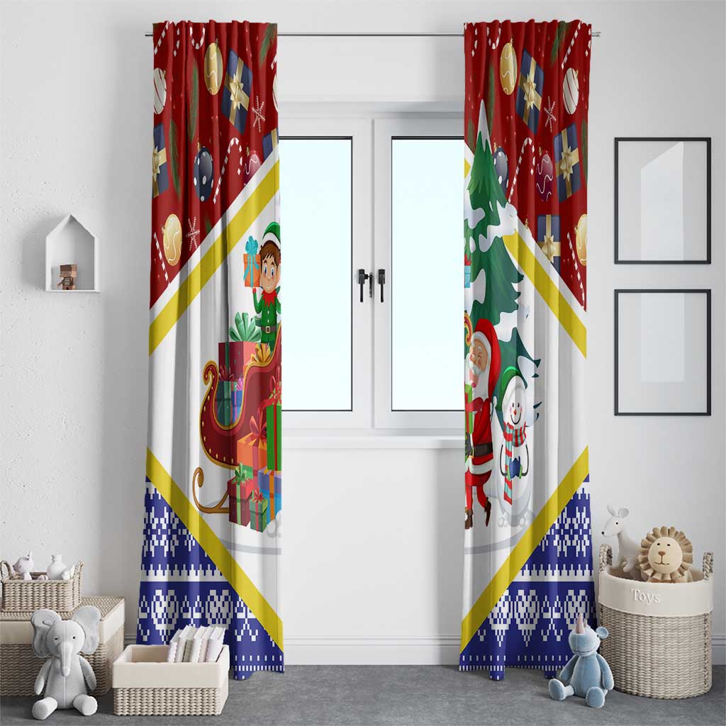 Croatia Christmas Window Curtain with Santa Sleigh Presents and Red Checkered Crest - Wonder Print Shop