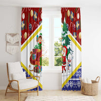 Croatia Christmas Window Curtain with Santa Sleigh Presents and Red Checkered Crest - Wonder Print Shop
