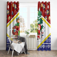Croatia Christmas Window Curtain with Santa Sleigh Presents and Red Checkered Crest - Wonder Print Shop
