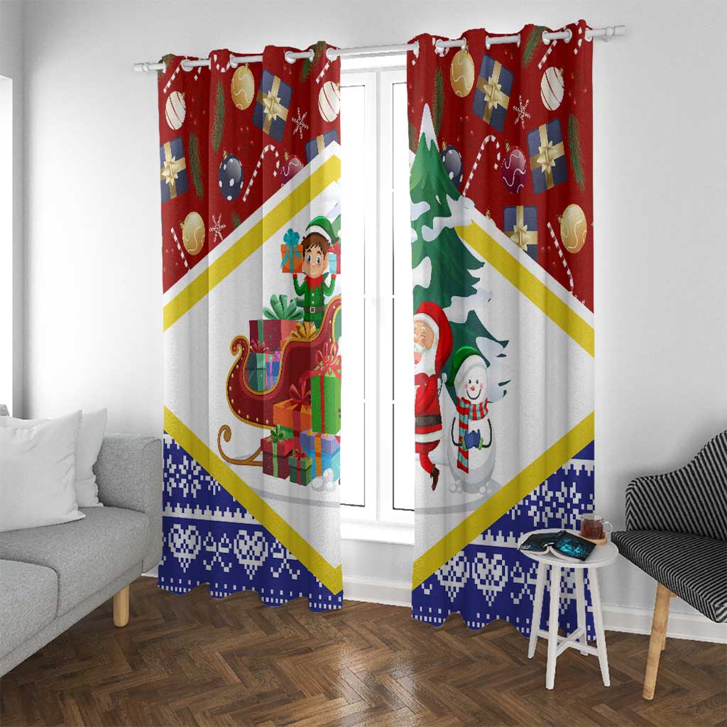 Croatia Christmas Window Curtain with Santa Sleigh Presents and Red Checkered Crest - Wonder Print Shop