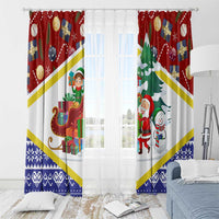 Croatia Christmas Window Curtain with Santa Sleigh Presents and Red Checkered Crest - Wonder Print Shop