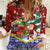Croatia Christmas Women Casual Shirt with Santa Sleigh Presents and Red Checkered Crest - Wonder Print Shop