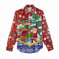 Croatia Christmas Women Casual Shirt with Santa Sleigh Presents and Red Checkered Crest - Wonder Print Shop