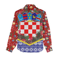Croatia Christmas Women Casual Shirt with Santa Sleigh Presents and Red Checkered Crest - Wonder Print Shop