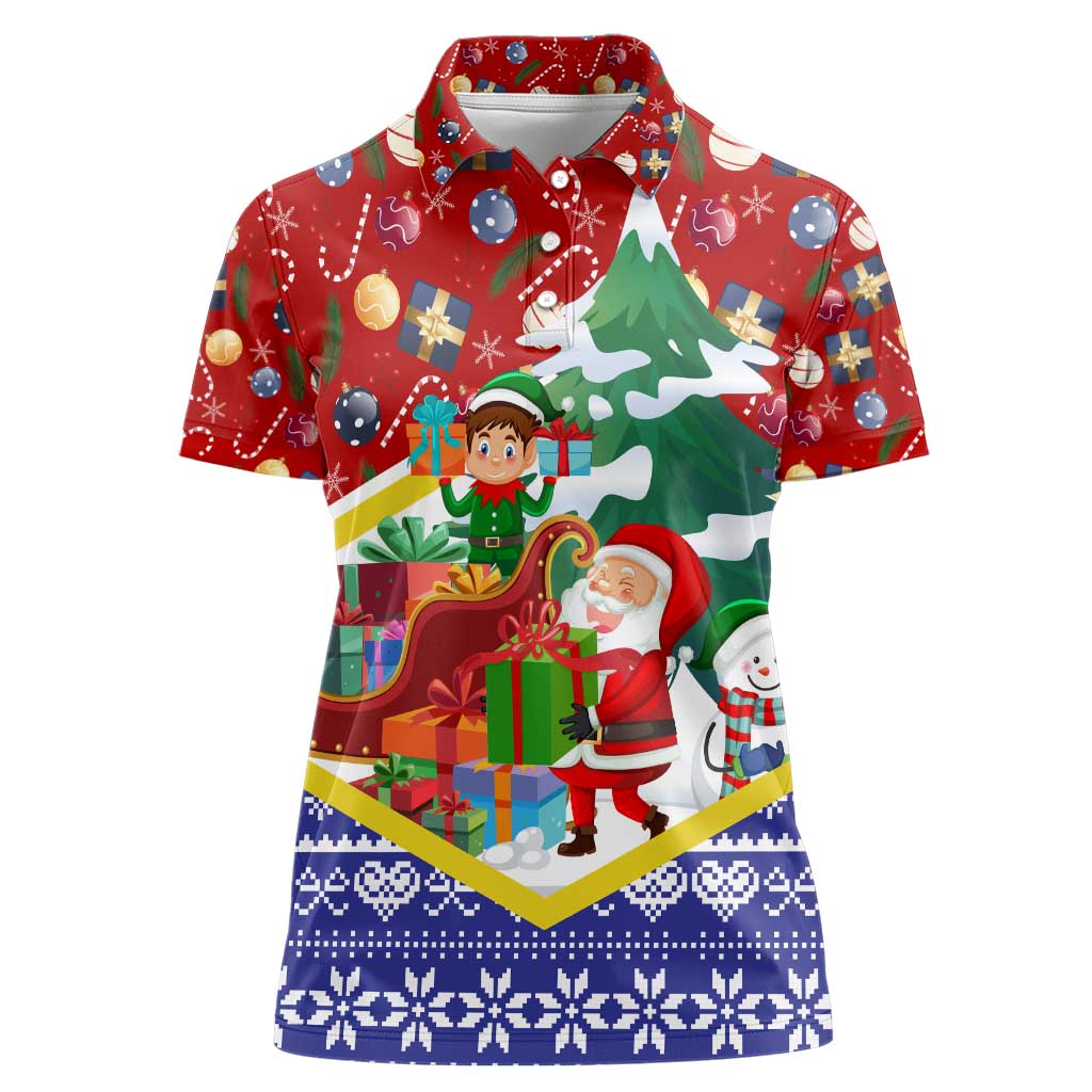 Croatia Christmas Women Polo Shirt with Santa Sleigh Presents and Red Checkered Crest - Wonder Print Shop