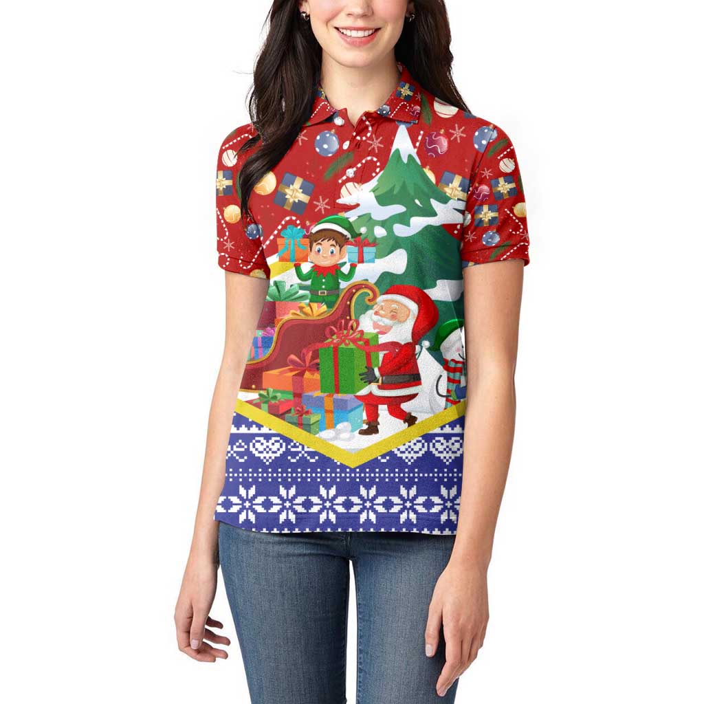 Croatia Christmas Women Polo Shirt with Santa Sleigh Presents and Red Checkered Crest - Wonder Print Shop