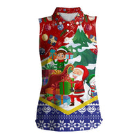 Croatia Christmas Women Sleeveless Polo Shirt with Santa Sleigh Presents and Red Checkered Crest - Wonder Print Shop