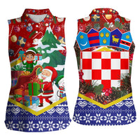 Croatia Christmas Women Sleeveless Polo Shirt with Santa Sleigh Presents and Red Checkered Crest - Wonder Print Shop