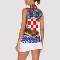 Croatia Christmas Women Sleeveless Polo Shirt with Santa Sleigh Presents and Red Checkered Crest - Wonder Print Shop