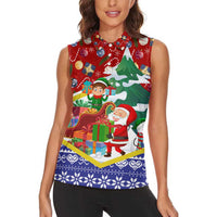 Croatia Christmas Women Sleeveless Polo Shirt with Santa Sleigh Presents and Red Checkered Crest - Wonder Print Shop