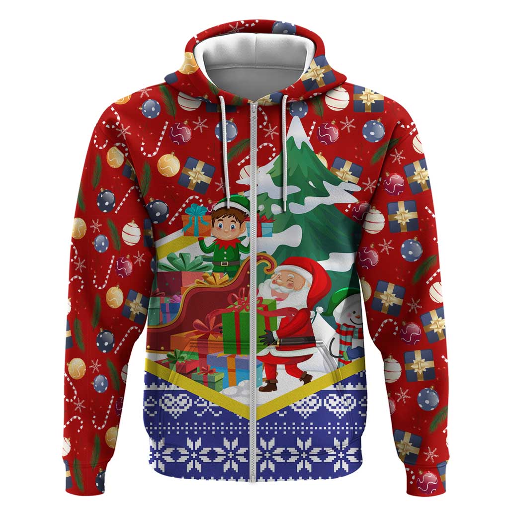 Croatia Christmas Zip Hoodie with Santa Sleigh Presents and Red Checkered Crest - Wonder Print Shop