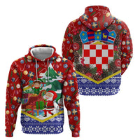 Croatia Christmas Zip Hoodie with Santa Sleigh Presents and Red Checkered Crest - Wonder Print Shop